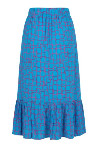 Jupe à Volants En Viscose Taille élastique Bleu 2012U-01 2012U-01