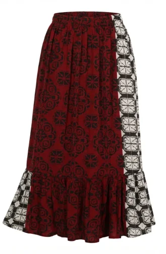 Jupe à Volants En Viscose Taille élastique Coloris Bordeaux 2012V-01 2012V-01