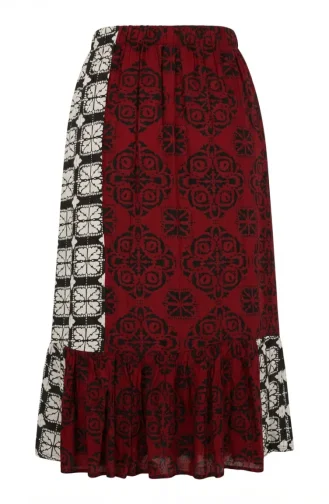 Jupe à Volants En Viscose Taille élastique Coloris Bordeaux 2012V-01 2012V-01
