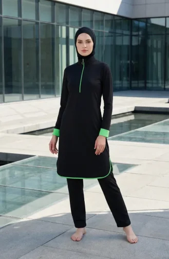 Hijab Swimsuit With Zipper Detail At Neckline 2601-01 Black 2601-01
