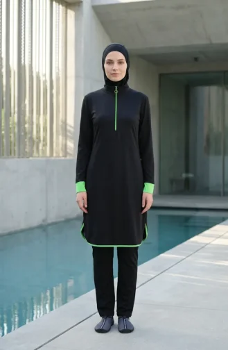 Hijab Swimsuit With Zipper Detail At Neckline 2601-01 Black 2601-01