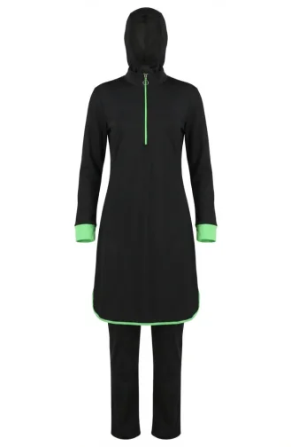 Hijab Swimsuit With Zipper Detail At Neckline 2601-01 Black 2601-01