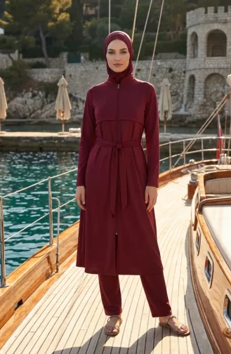 Full-Zip Modest Swimsuit 2602-01 Burgundy 2602-01