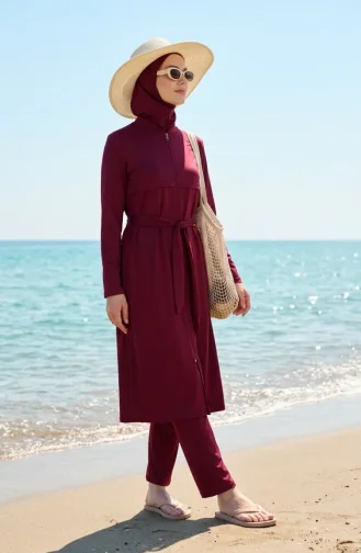 Full-Zip Modest Swimsuit 2602-01 Burgundy 2602-01