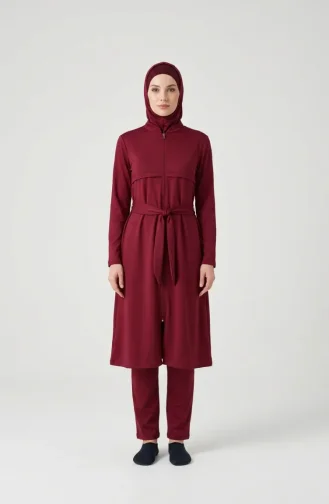 Full-Zip Modest Swimsuit 2602-01 Burgundy 2602-01