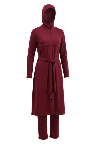 Full-Zip Modest Swimsuit 2602-01 Burgundy 2602-01