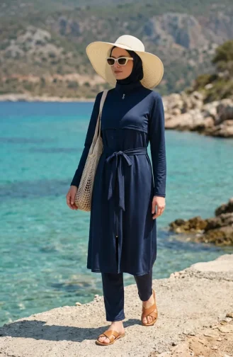 Boydan Fermuarlı Tesettür Mayo 2602-04 Lacivert