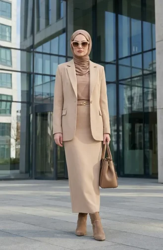 Bleistiftrock Mit Gürtel 2253-03 Beige 2253-03
