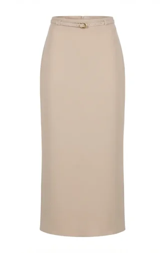 Bleistiftrock Mit Gürtel 2253-03 Beige 2253-03