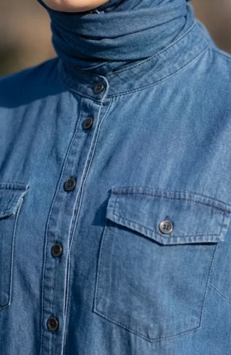 Full-Length Buttoned Denim Tunic 0210-01 Blue 0210-01