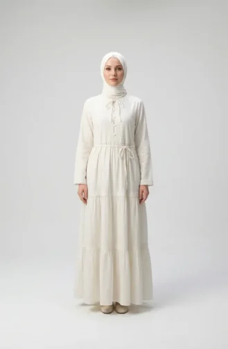 Robe Longue à Manches Longues Et Volants Şile Fabric 7980-04 Crème 7980-04