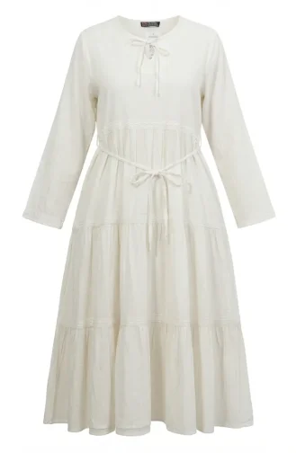 Robe Longue à Manches Longues Et Volants Şile Fabric 7980-04 Crème 7980-04