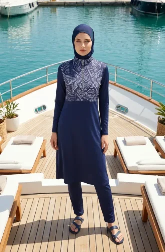 Badeanzug Aus Lycra Mit Ethnischem Muster Marineblau Modell 2313-02 2313-02