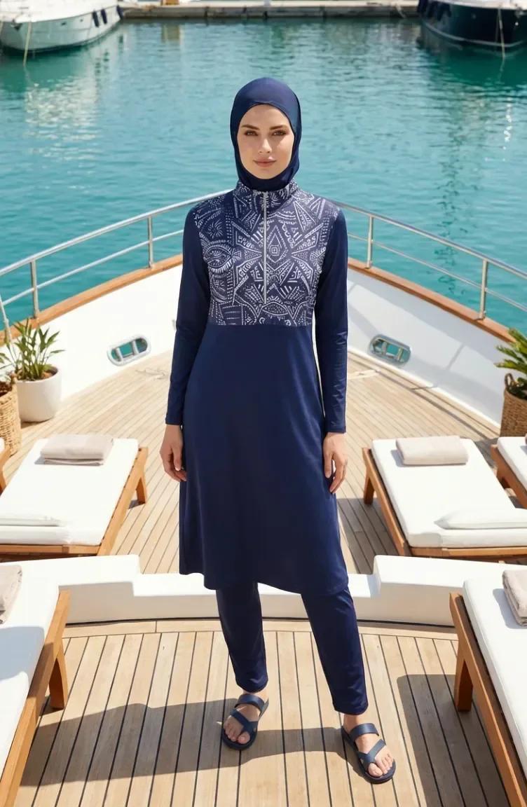 Badeanzug Aus Lycra Mit Ethnischem Muster Marineblau Modell 2313-02 2313-02
