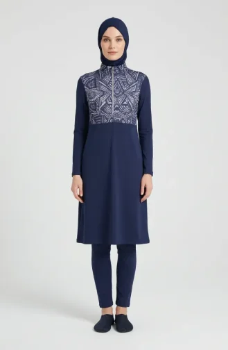 Badeanzug Aus Lycra Mit Ethnischem Muster Marineblau Modell 2313-02 2313-02