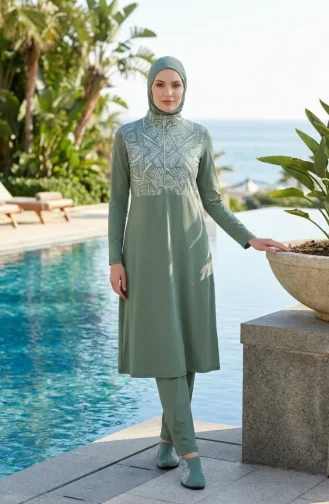 Ethnisch Gemusterter Lycra-Badeanzug Hellgrün Modell 2313-03 2313-03