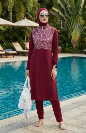 Maillot De Bain Une Pièce En Lycra à Motifs Ethniques Coloris Bordeaux 2313-04 2313-04