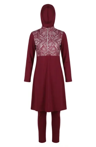 Maillot De Bain Une Pièce En Lycra à Motifs Ethniques Coloris Bordeaux 2313-04 2313-04
