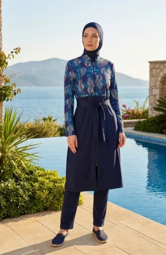 Zip-up Modest Swimsuit 2603-02 Navy Blue 2603-02