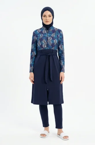 Zip-up Modest Swimsuit 2603-02 Navy Blue 2603-02