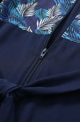 Zip-up Modest Swimsuit 2603-02 Navy Blue 2603-02