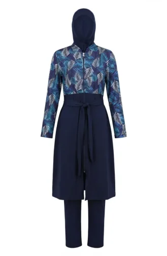 Zip-up Modest Swimsuit 2603-02 Navy Blue 2603-02