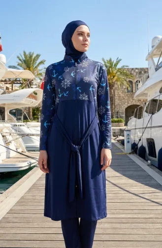 Desenli Tesettür Mayo 2610-02 Lacivert