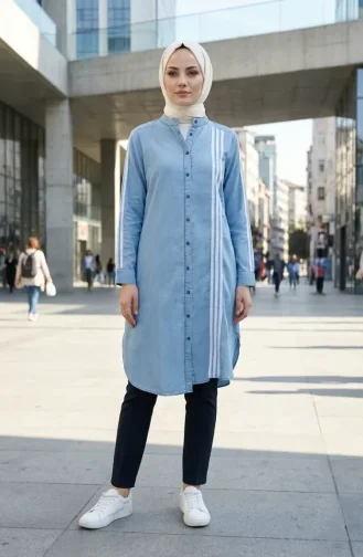 Gestreifte Jeans-Tunika 23932-01 Eisblau 23932-01