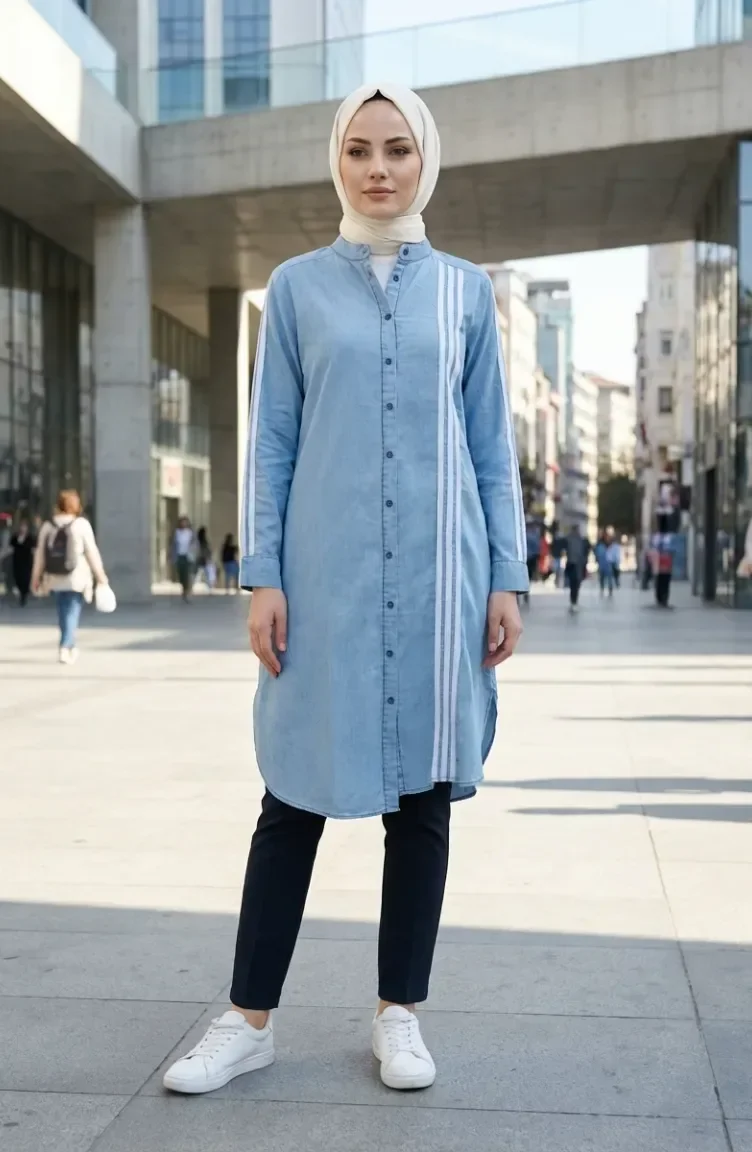 Gestreifte Jeans-Tunika 23932-01 Eisblau 23932-01