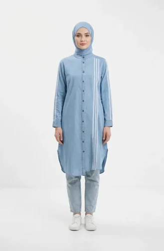 Gestreifte Jeans-Tunika 23932-01 Eisblau 23932-01