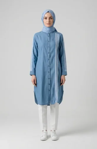 Tunique En Denim à Rayures 23932-02 Bleu Denim 23932-02