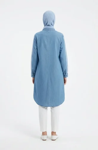 Tunique En Denim à Rayures 23932-02 Bleu Denim 23932-02