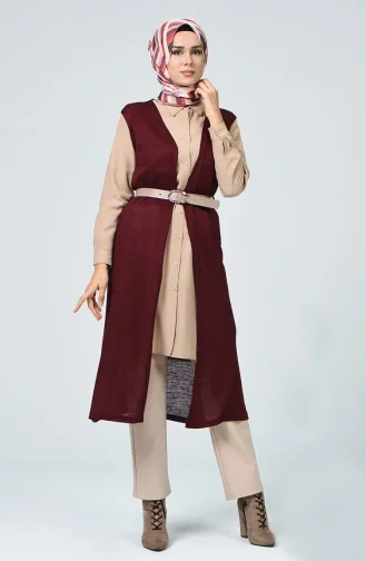 Thin Spring/Summer Long Vest 8767-01 Dark Burgundy 8767-01