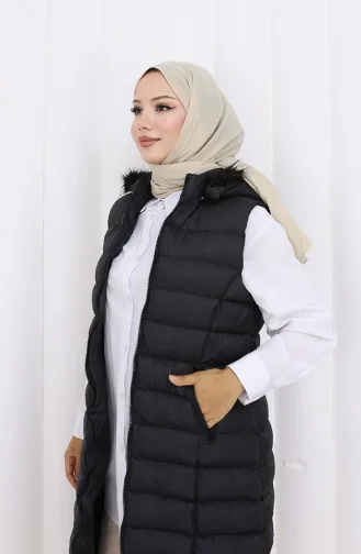 Kapüşonlu Fermuarlı Şişme Yelek 0169A-02 Siyah