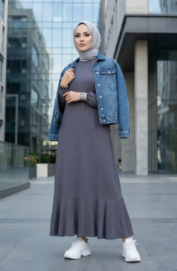Kleid Mit Rüschensaum 2244-02 Anthrazit 2244-02