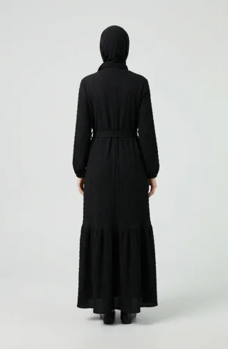 Jurk Van Wafelstof Met Elastische Mouwen 2243-01 Zwart 2243-01