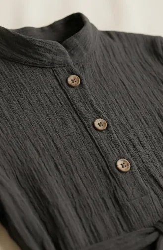 Waffelkleid Mit Elastischen Ärmeln 2243-02 Anthrazit 2243-02