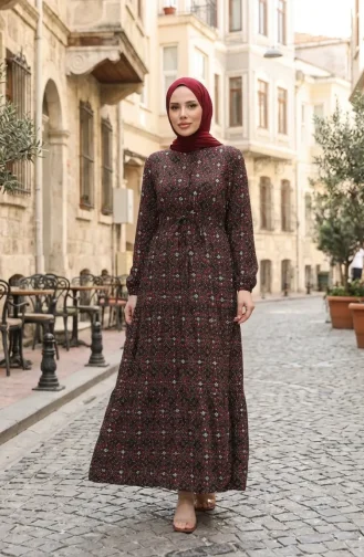 فستان فيسكوز منقوش 0441-03 أسود فوشي 0441-03