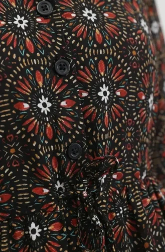 فستان فيسكوز منقوش بأزرار 0441-04 أسود برتقالي 0441-04