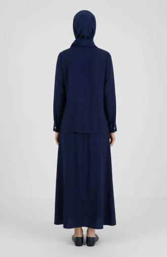 Buttoned Sleeve Tunic And Skirt Two-Piece Set 0246-01 Navy Blue 0246-01