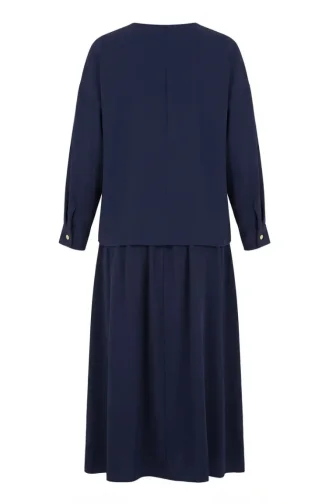 Buttoned Sleeve Tunic And Skirt Two-Piece Set 0246-01 Navy Blue 0246-01