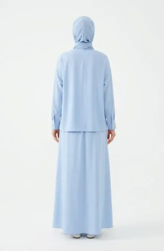 Ensemble Deux Pièces Tunique Et Jupe à Manches Boutonnées 0246-02 Bleu 0246-02