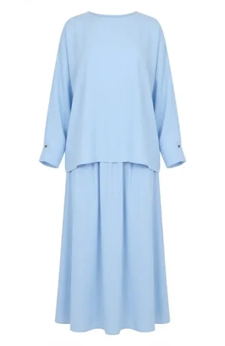 Ensemble Deux Pièces Tunique Et Jupe à Manches Boutonnées 0246-02 Bleu 0246-02