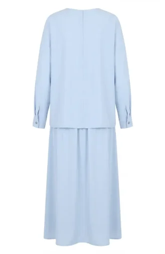 Ensemble Deux Pièces Tunique Et Jupe à Manches Boutonnées 0246-02 Bleu 0246-02
