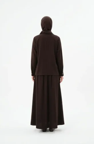 Kolu Düğmeli Tunik Etek ikili Takım 0246-03 Kahverengi