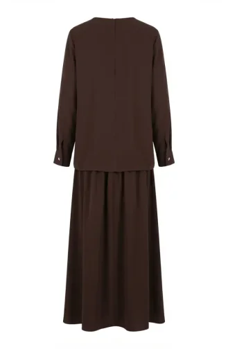 Kolu Düğmeli Tunik Etek ikili Takım 0246-03 Kahverengi