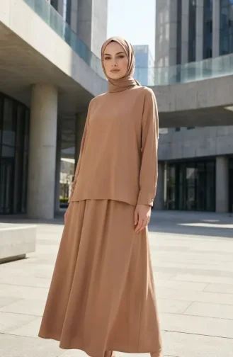 Tuniek En Rok Met Knoopsluiting Aan De Mouwen Tweedelig Setje 0246-04 Beige 0246-04