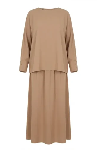 Tuniek En Rok Met Knoopsluiting Aan De Mouwen Tweedelig Setje 0246-04 Beige 0246-04