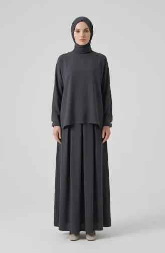 Kolu Düğmeli Tunik Etek ikili Takım 0246-05 Koyu Gri