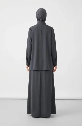 Kolu Düğmeli Tunik Etek ikili Takım 0246-05 Koyu Gri